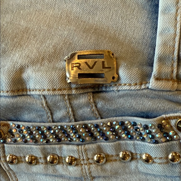 Revel Trendy Light Blue high waisted Skinny Jeans with Distressed bling Accents - Picture 5 of 10